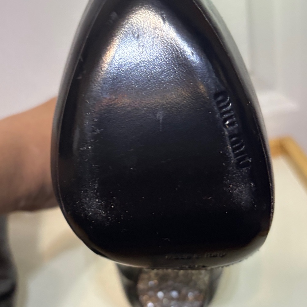 Miu Miu Black Leather Platform Ankle Boots with Glitter Block Heel size 36.5 - Picture 14 of 15